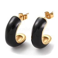 Ion Plating(IP) 304 Stainless Steel Arch Stud Earrings with Enamel for Women, Black, 21.5x8.5mm(EJEW-A104-27G-02)