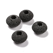 Natural Lava Rock European Beads, Large Hole Beads, No Metal Core, Rondelle, Black, 16x10mm, Hole: 5mm(GGDA007-4A)