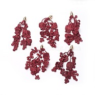 CCB Plastic Big Pendants, with Lace, Flower, Golden, Dark Red, 70~90x6mm, Hole: 1.6mm(CCB-G011-A11)