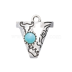 Synthetic Turquoise Pendants, with Alloy Findings, Letter V, 21x28mm(PW-WG43221-21)