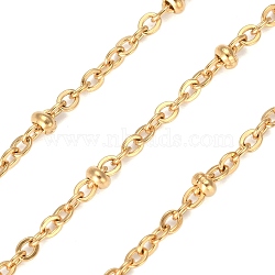 304 Stainless Steel Cable Chains, Decorative Chains, with Rondelle Beads, Soldered, Real 18K Gold Plated, 2x1.5mm, Beads: 2mm wide(CHS-K002-88G)