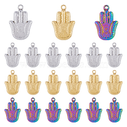 18Pcs 3 Colors 201 Stainless Steel Pendants, Hamsa Hand/Hand of Miriam, Mixed Color, 23.5x15.5x3.5mm, Hole: 1.4mm, 6pcs/color(STAS-DC0013-51)