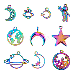 3 Sets Alloy Pendants, Cadmium Free & Nickel Free & Lead Free, Starry Sky Theme Mixed Shapes, Rainbow Color, 20x13.5x5mm, Hole: 1.4mm, 10pcs/set(PALLOY-DC0001-16)