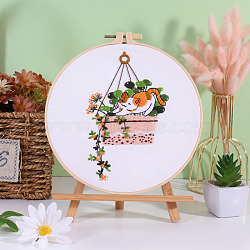 Flower DIY Embroidery Kits, Including Printed Fabric, Embroidery Thread & Needles, Embroidery Hoop, Orange, 200mm(PW-WG40106-04)