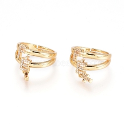 Adjustable Brass Finger Rings, with Micro Pave Clear Cubic Zirconia, Long-Lasting Plated, with Word and Cross, Golden, Size 7, 17mm(RJEW-G096-36G)
