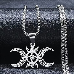 Hollow Out Moon Goddess Stainless Steel Pendant Necklaces for Women, Stainless Steel Color, 23.62 inch(60cm)(FS-WGF6F96-01)