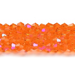 Transparent Electroplate Glass Beads Strands, AB Color Plated, Faceted, Bicone, Orange Red, 3.5~3.8x3mm, Hole: 0.8mm, about 113~115pcs/strand, 14.17~14.37 inch(36~36.5cm)(EGLA-A039-T3mm-L11)