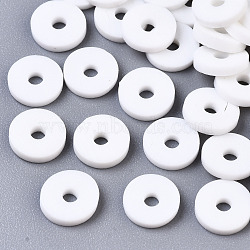 Handmade Polymer Clay Beads, for DIY Jewelry Crafts Supplies, Disc/Flat Round, Heishi Beads, White, 4x1mm, Hole: 1mm, about 10000pcs/bag(CLAY-R067-4.0mm-A17)