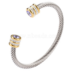 June Twisted Stainless Steel Rhinestone Open Cuff Bangles, Torque Bangles for Women(VG2033-6)