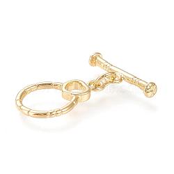 Brass Toggle Clasps, with Jump Rings, Long-Lasting Plated, Ring, Real 18K Gold Plated, Ring: 18.4x11.7x1.9mm, Hole: 1.8mm, Bar: 6x17.8x3mm, Hole: 1.8mm(KK-M108-A01)