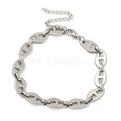 304 Stainless Steel Leaf Link Chains Bracelets for Men & Women, Stainless Steel Color, 7-1/4 inch(18.4cm)(BJEW-D042-15P)