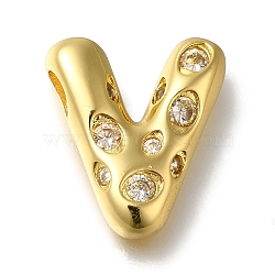 Brass with Cubic Zirconia Pendant, Letter V, Letter V, 19x17x6.5mm, Hole: 4mm(KK-Q818-03V-G)