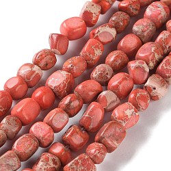 Dyed Natural Imperial Jasper Beads Strands, Nuggets, Tumbled Stone, Crimson, 6~8x5~6x5~6mm, Hole: 1mm, about 51~52pcs/strand, 14.96''(38cm)(G-U011-A02-01)