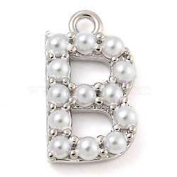 Plastic Imitation Pearl Pendants, with Eco-friendly Brass Findings, Lead Free & Cadmium Free, Letter Charms, Letter B, 13.7x7.6x3mm, Hole: 1.4mm(KK-P230-17P-B)