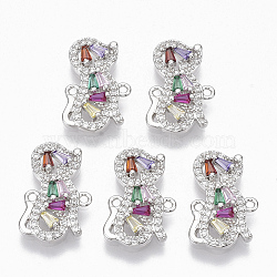 Brass Micro Pave Cubic Zirconia Links connectors, Dog, Colorful, Platinum, 19x11.5x3mm, Hole: 1.2mm(ZIRC-T012-81P)