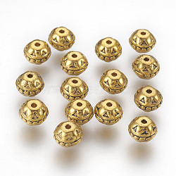 Tibetan Style Alloy Beads, Lead Free & Cadmium Free, Round, Antique Golden Color, 8mm in diameter, 7mm thick, hole: 1.5mm(X-GLF11126Y)