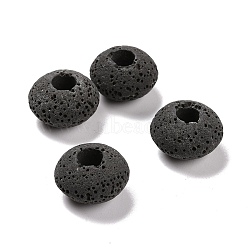 Natural Lava Rock European Beads, Large Hole Beads, No Metal Core, Rondelle, Black, 16x10mm, Hole: 5mm(GGDA007-4A)