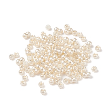(Defective Closeout Sale: Some Pearls Adherent), Baking Painted Glass Pearl Bead Strands, Pearlized, Round, Linen, 2.6~6.6x3.5mm, Hole: 1mm, about 5100Pc/300g