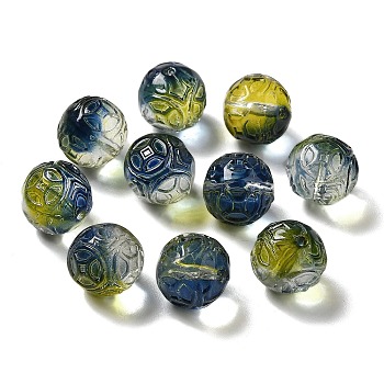 Transparent Glass Beads, Gradient Color, Round, Dark Blue, 12.5x12mm, Hole: 1.4mm