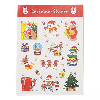 Christmas Theme Paper Sticker, Self-Adhesive Paper Gift Tag Stickers, for Party, Decorative Presents, Cerise, 150x110x0.1mm, paster: 18~37x16~30mm