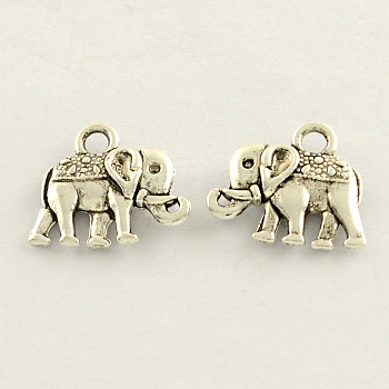 Tibetan Style Zinc Alloy Elephant Charms, Cadmium Free & Lead Free, Antique Silver, 11.5x14x3mm, Hole: 2mm, about 1042pcs/1000g