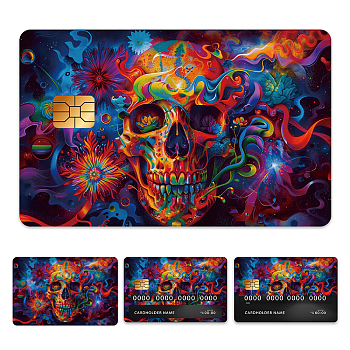 Plastic Waterproof Card Stickers, Self-adhesion Card Skin for Bank Card Decor, Rectangle, Skull, 140x190mm