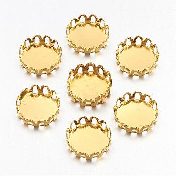 Flat Round Brass Lace Edge Bezel Cups, Cabochon Settings, Cadmium Free & Lead Free, Golden, Tray: 10mm