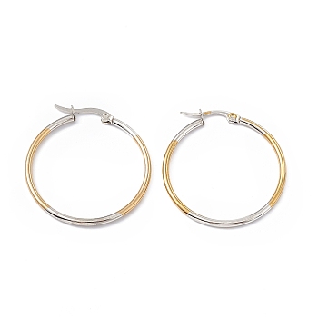 Two Tone 201 Stainless Steel Hoop Earrings with 304 Stainless Steel Pins for Women, Golden & Stainless Steel Color, 35x33.5x2mm, Pin: 0.7~0.8x1~1.5mm