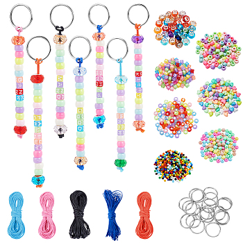 DIY Acrylic Beads & Iron Split Key Rings Keychain Making Kits, Mixed Color, 3~25x1~10.5x1~10mm