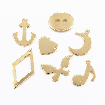 201 Stainless Steel Findings, Mixed Style Pendants & Charms & Links, Golden, 5~25x6~18x0.8~1mm, Hole: 1mm