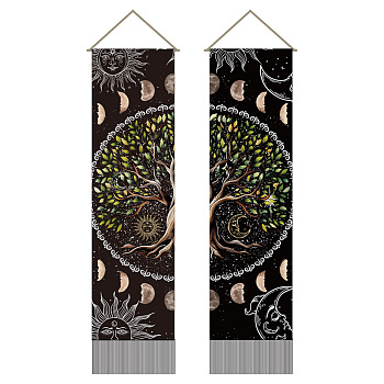 Polyester Wall Hanging Tapestry, for Bedroom Living Room Decoration, Rectangle, Tree of Life, 1160x330mm, 2pcs/set