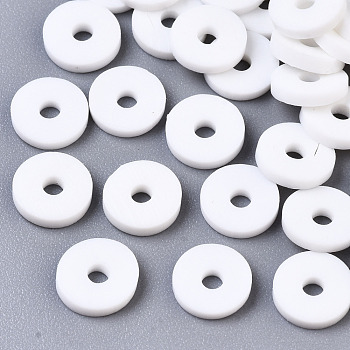 Handmade Polymer Clay Beads, for DIY Jewelry Crafts Supplies, Disc/Flat Round, Heishi Beads, White, 4x1mm, Hole: 1mm, about 10000pcs/bag