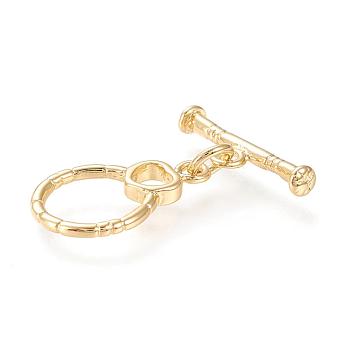 Brass Toggle Clasps, with Jump Rings, Long-Lasting Plated, Ring, Real 18K Gold Plated, Ring: 18.4x11.7x1.9mm, Hole: 1.8mm, Bar: 6x17.8x3mm, Hole: 1.8mm