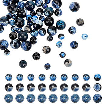 60Pcs 3 Styles Natural Dyed Fire Crackle Agate Beads Sets, Faceted, Round, Dodger Blue, 6~10mm, Hole: 1~1.2mm, 20pcs/style