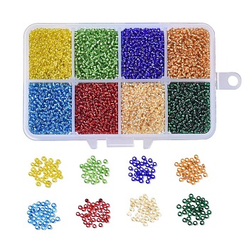 12/0 Grade A Transparent Glass Seed Beads, Silver Lined Round Hole, with Plastic Box, Round, Mixed Color, 2x1.5mm, Hole: 0.3mm, 176g/box