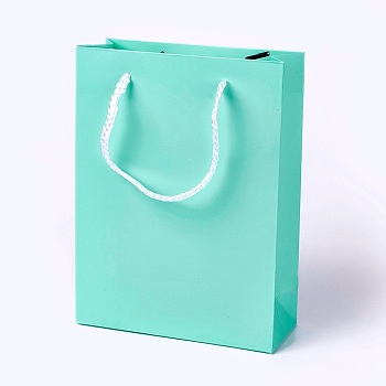 Kraft Paper Bags, with Handles, Gift Bags, Shopping Bags, Rectangle, Aquamarine, 20x15x6.2cm