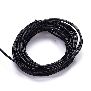 Cowhide Leather Cord, Leather Jewelry Cord, Jewelry DIY Making Material, Round, Dyed, Black, 2mm