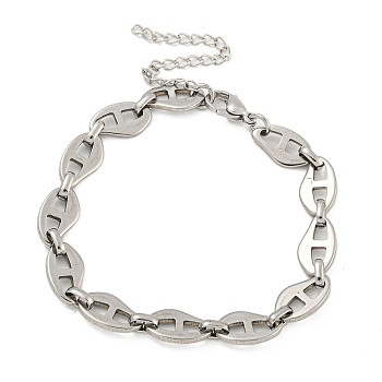 304 Stainless Steel Leaf Link Chains Bracelets for Men & Women, Stainless Steel Color, 7-1/4 inch(18.4cm)