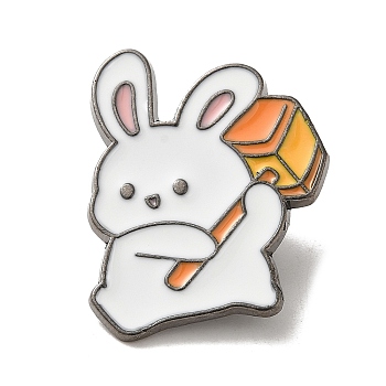 Animal with Hammer Enamel Pins, Gunmetal Plated Alloy Badge for Backpack Clothes, Rabbit, 28x22x1.5mm