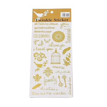 Hot Gold Foil Paper Self-Adhesive Stickers, for DIY Photo Album Diary Scrapbook Decoration, Bird, 175x85x0.1mm, Sticker: 7~38x8~68mm
