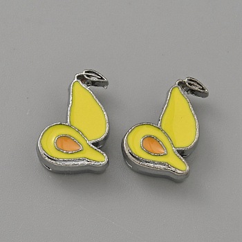Alloy Slide Charms, with Enamel, Platinum, Pear, 12.5x9x4.5mm, Hole: 8x1.5mm