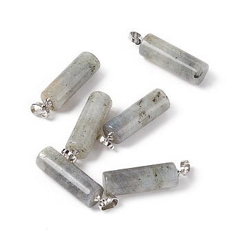 Natural Labradorite Pendants, with Platinum Tone Brass Findings, Column Charm, 27x8mm, Hole: 6x3.2mm