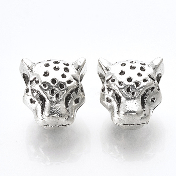 Tibetan Style Alloy European Beads, Large Hole Beads, Leopard Head, Cadmium Free & Nickel Free & Lead Free, Antique Silver, 11.5x12x9mm, Hole: 4mm, about 152pcs/500g