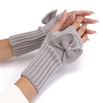 Acrylic Fibers Bowknot Knitting Fingerless Gloves, Arm Warmer, Winter Warm Gloves with Thumb Hole, Gainsboro, 200x70mm