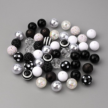 Opaque Acrylic Beads Set, Kid Chunky Beads, Round, Black, 20x19.5~20mm, Hole: 3mm, 50pcs/set