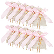 Polyester Imitation Burlap Packing Pouches Drawstring Bags, with Pink Satin Ribbon, Polyester Cord and 304 Stainless Steel Tiny Cross Charms, Rectangle, Peru, 13.8x9.5cm(ABAG-AB00003)