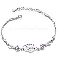 Brass Heart Link Bracelets for Women, with Cubic Zirconia, Platinum, 5-7/8 inch(15cm)(BJEW-BB52093-B)