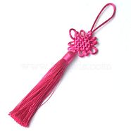 Polyester Tassel Pendant Decorations, Chinese Knots, Cerise, 200~220x47~53mm(AJEW-WH0049-A07)