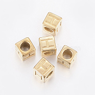 304 Stainless Steel Large Hole Letter European Beads, Horizontal Hole, Cube with Letter.H, Golden, 8x8x8mm, Hole: 5mm(STAS-H428-01G-H)