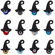 40Pcs Handmade Evil Eye Lampwork Round Pendants, with Halloween Theme Alloy Findings, 3D Magic Hat, Mixed Color, 16x11mm, Hole: 1.5x2mm(PALLOY-SC0004-18)